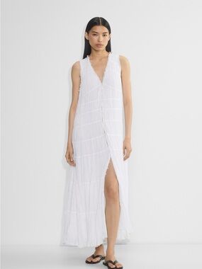 Aritzia Cornelia White Maxi Button-Front V-Neck Dress